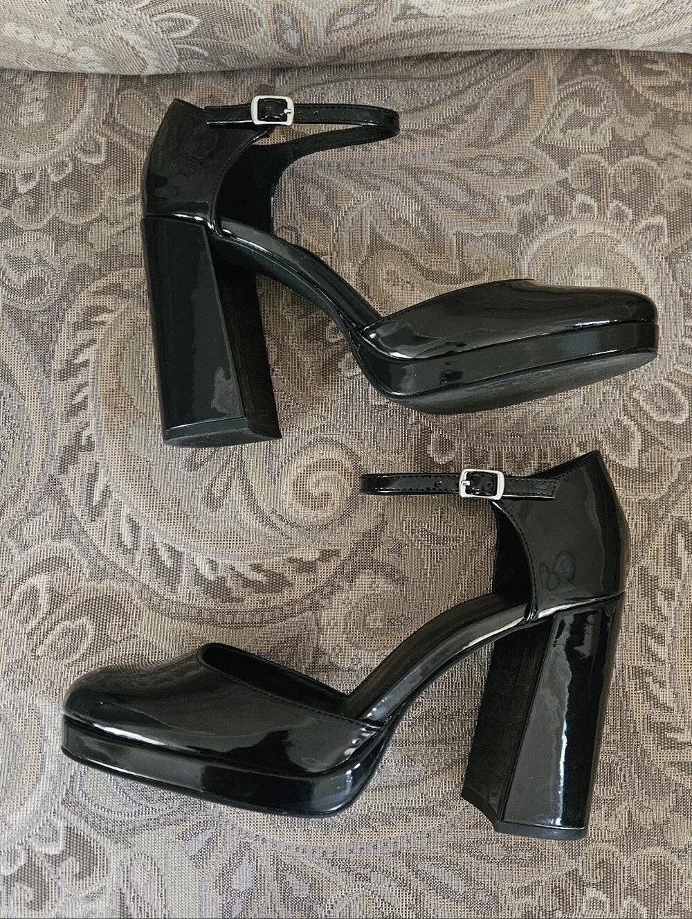 MADDEN GIRL Synthetic Black Patent Mary Jane Platform High Heels Sz 9.5M